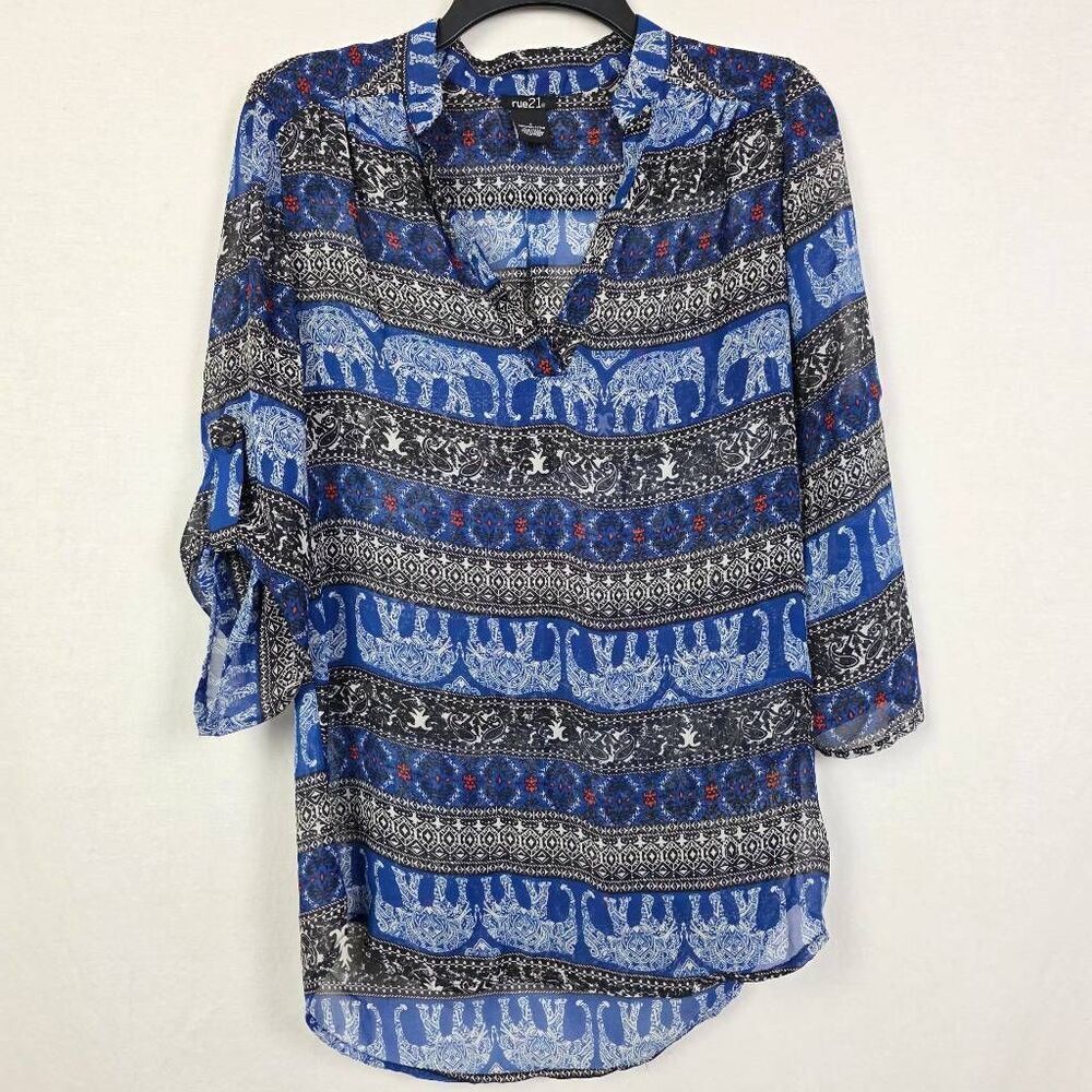 Rue21 Blue Elephant Print Blouse S